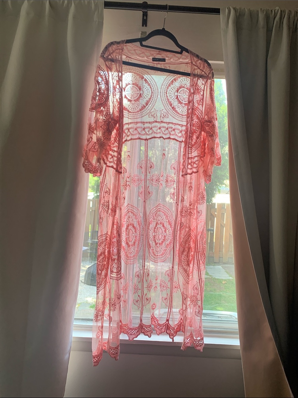 SHEIN Pink Sheer Lace Kimono Cover-Up